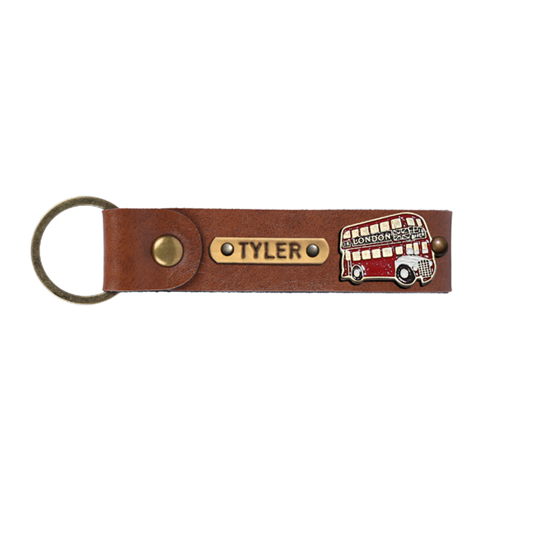 Personalized Leather Keychain - Chocolate Brown