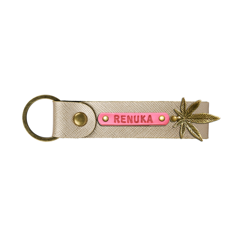 Personalized Leather Keychain - Gold
