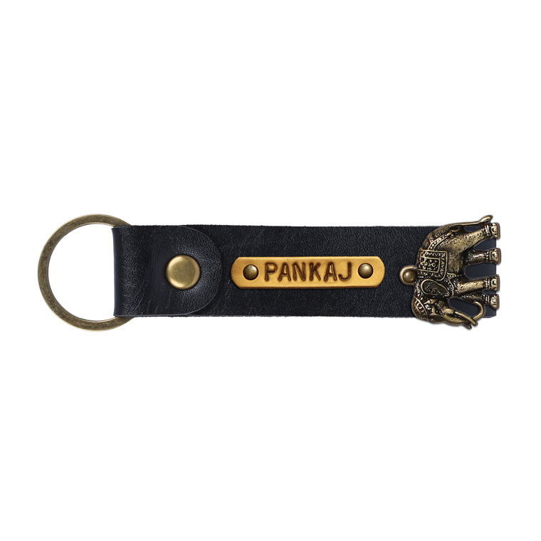 Personalized Leather Keychain - Carbon Black