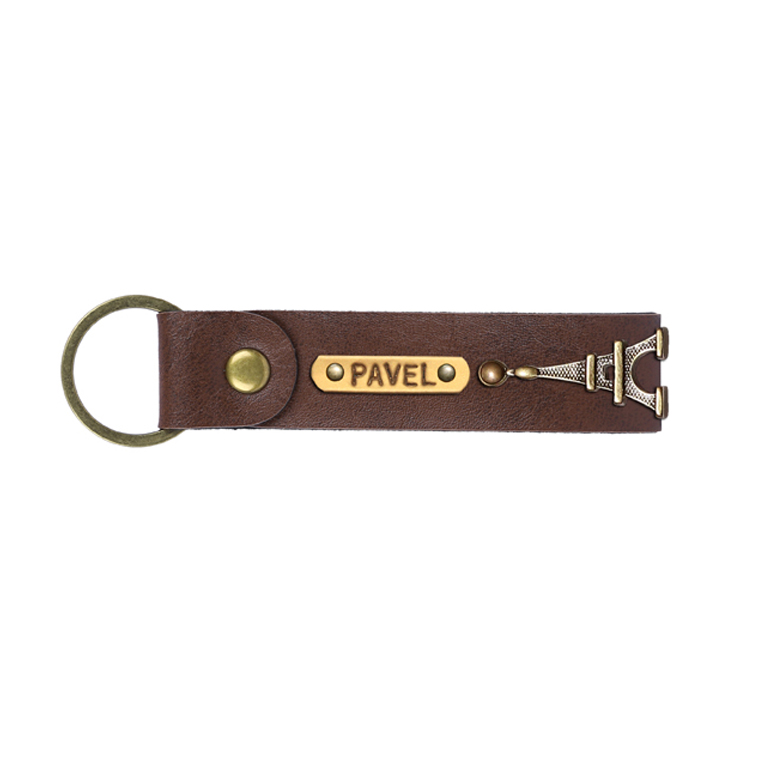 Personalized Leather Keychain - Dark Brown