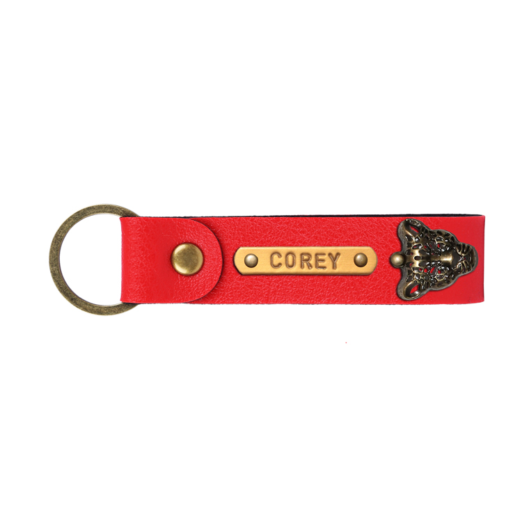 Personalized Leather Keychain - Red