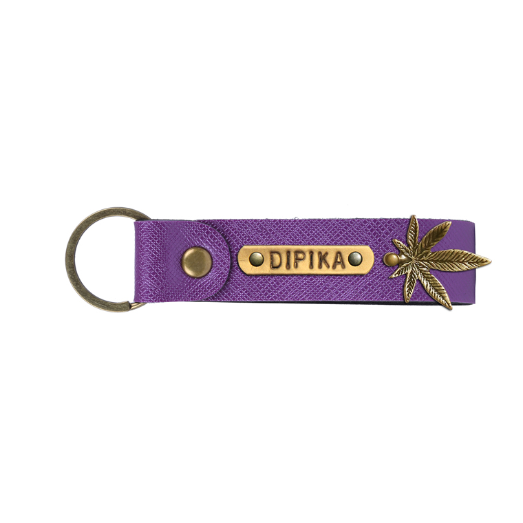 Personalized Leather Keychain - Electric Purple