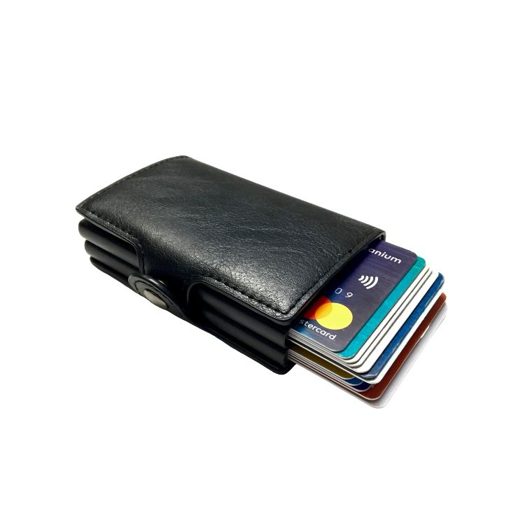 Personalized Double RFID Mens Wallet - Carbon Black