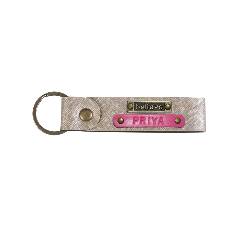 Personalized Leather Keychain - Rose Gold