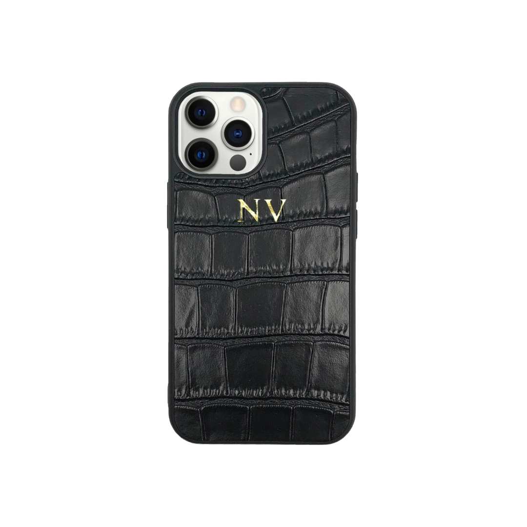 Personalised Croc Leather iPhone Cover - Black