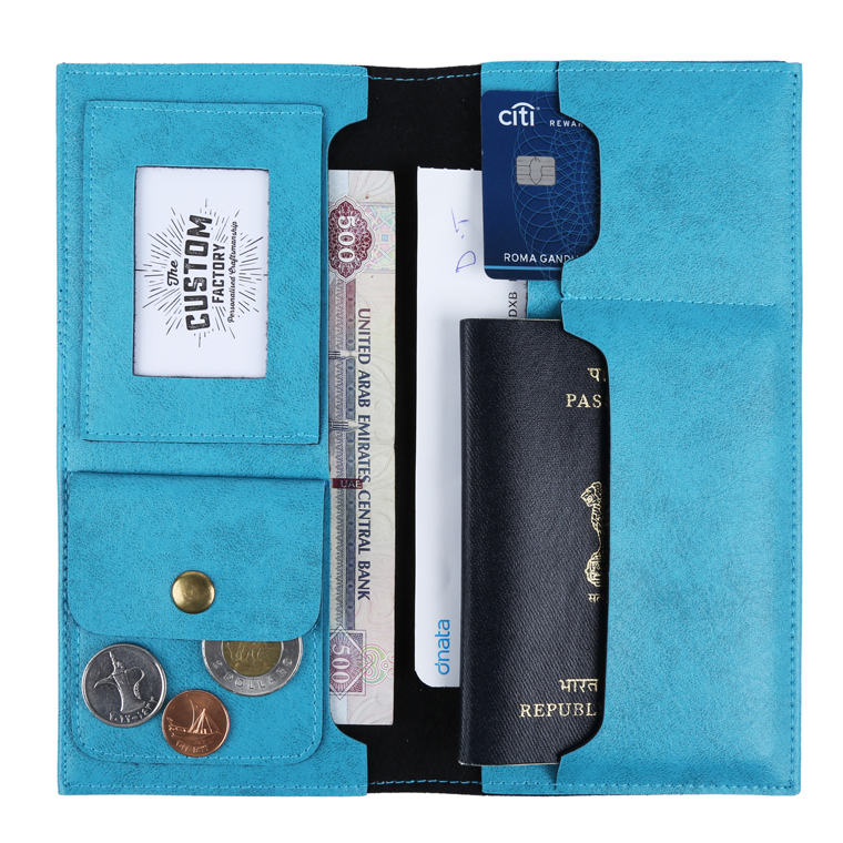 Buy Turquoise Leather Travel Wallet - Custom Factory - UAE