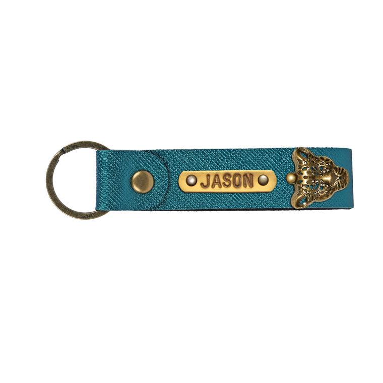 Personalized Leather Keychain - Electric Green