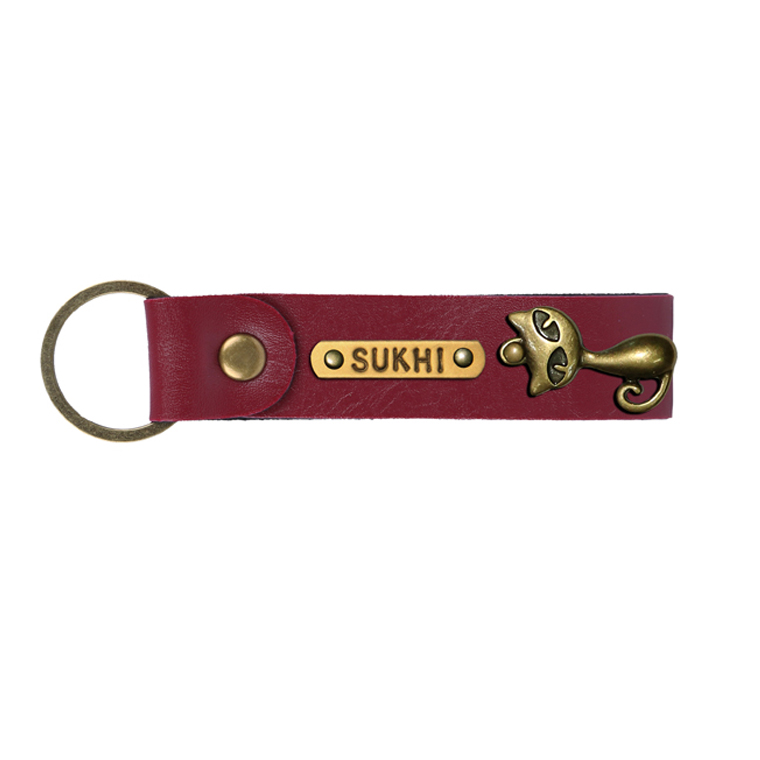 Personalized Leather Keychain - Deep Maroon