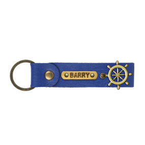 Personalized Leather Keychain - Navy Blue