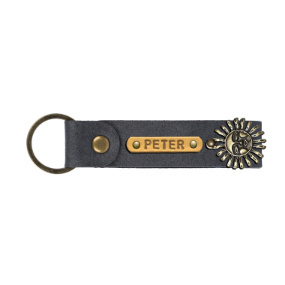 Personalized Leather Keychain - Grey