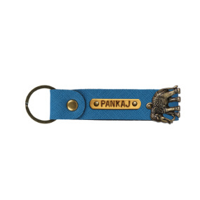 Personalized Leather Keychain - Teal Blue