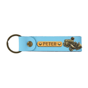 Personalized Leather Keychain - Sky Blue