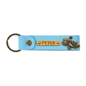 Personalized Leather Keychain - Sky Blue