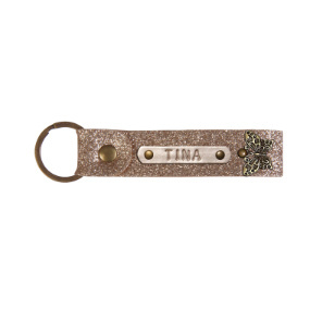Personalized Leather Keychain - Glitter Rose Gold