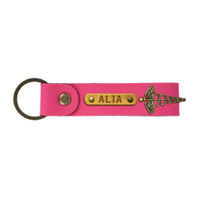 Personalized Leather Keychain - Hot Pink